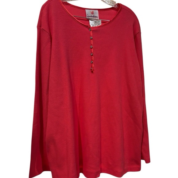 Quacker Factory Tops - Vintage Quacker Factory 2X Blouse 100 % Cotton Waffle Knit Pink Rhinestone NWT